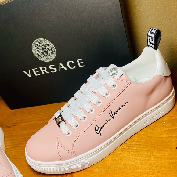 NIB! Versace Women's Blush Pink Leather Fashion Sneakers - Picture 7 of 17